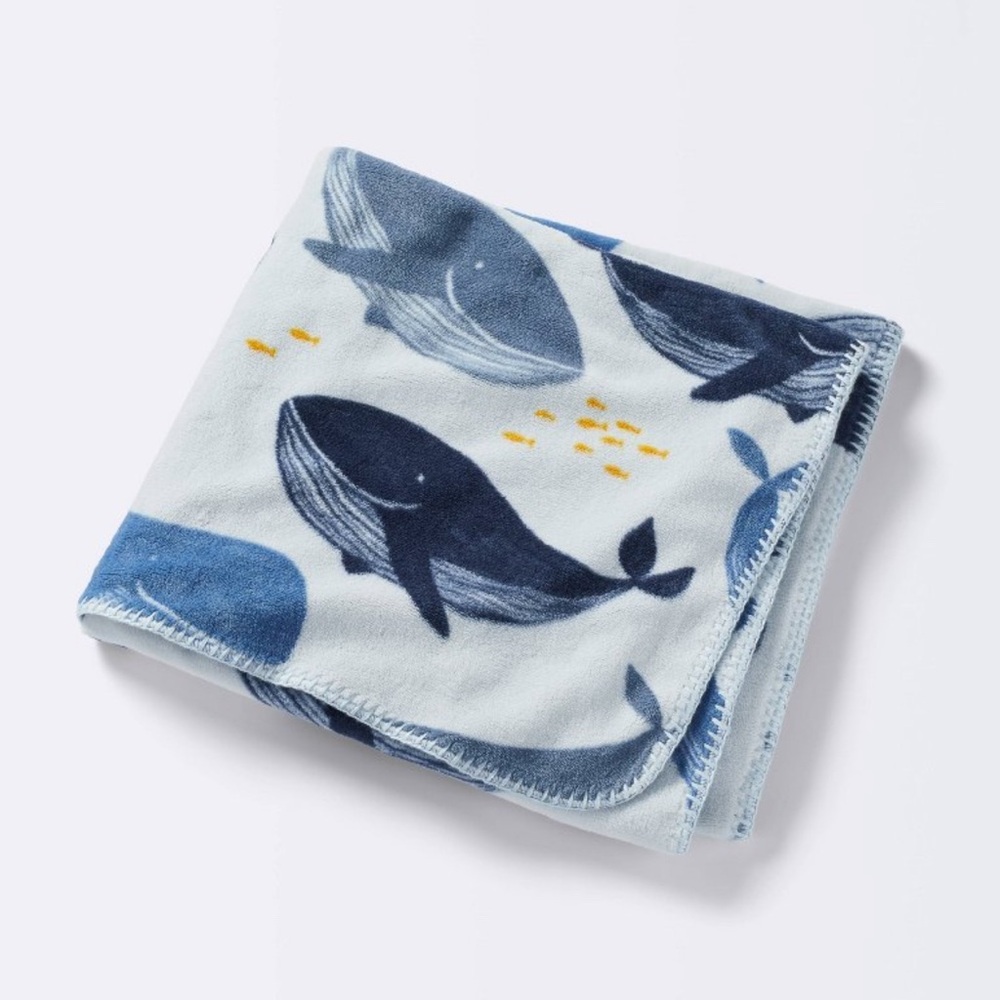 Cloud Island Blue and White Whale Baby Blanket